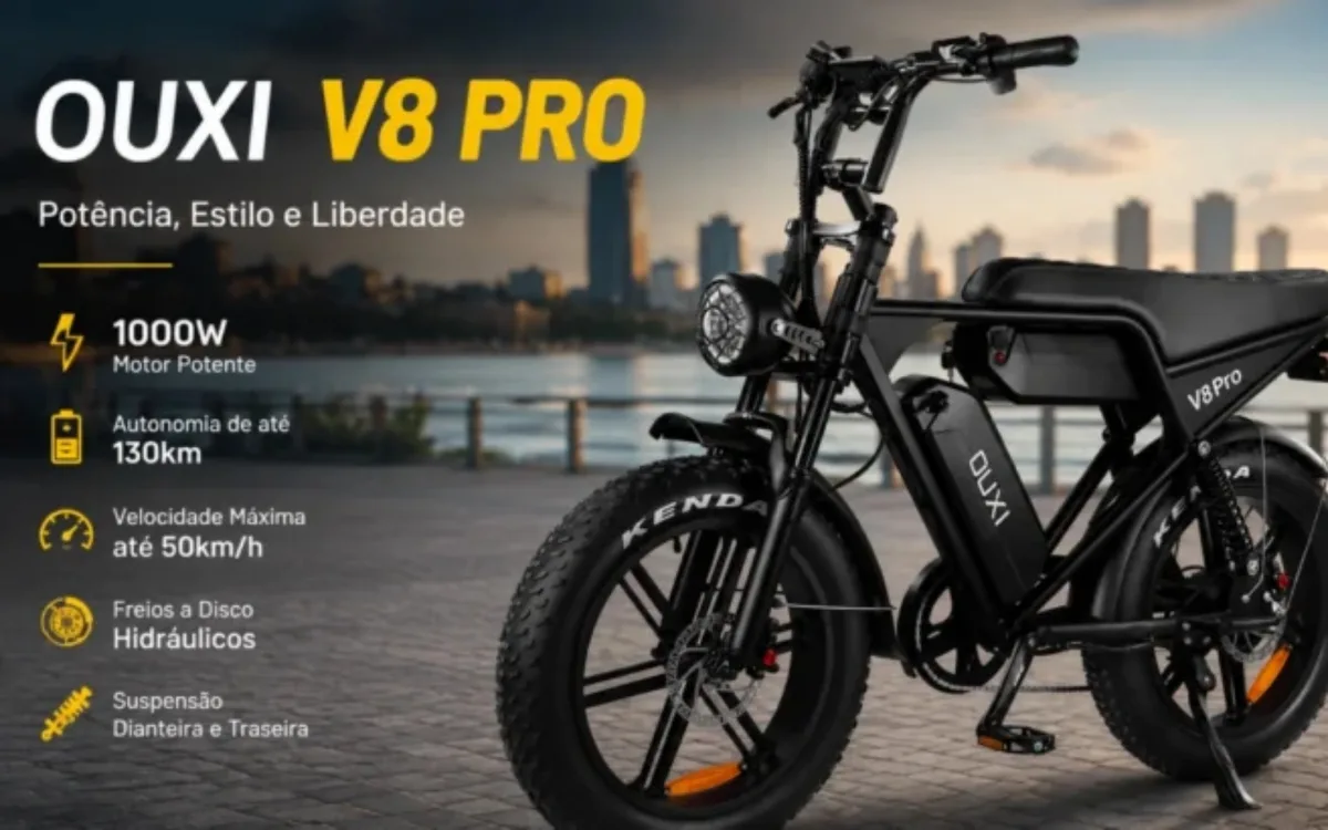 Bicicleta elétrica de alto desempenho estilo fat bike capaz de atingir 50 km/h